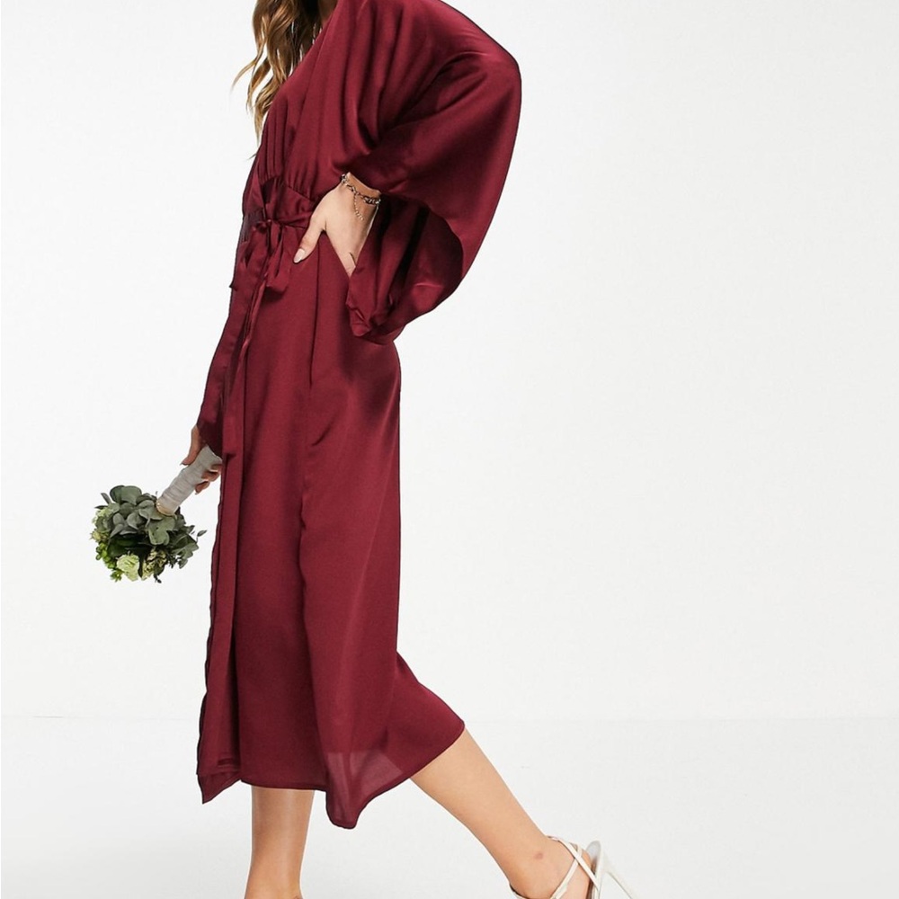 TFNC Satin Bridesmaid Midi Wrap Dress